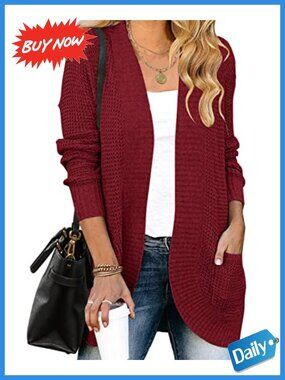 Womens Chunky Knit Open Front Cardigan Long Sleeve Draped Sweater